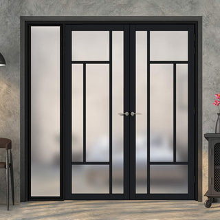 Image: Room Divider - Handmade Eco-Urban® Morningside Door Pair DD6437F - Frosted Glass - Premium Primed - Colour & Size Options