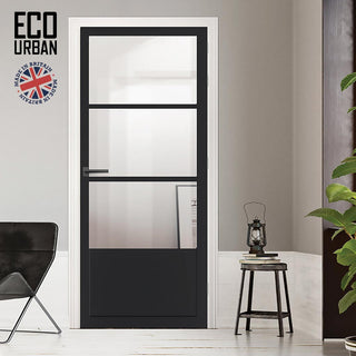 Image: Staten 3 Pane 1 Panel Solid Wood Internal Door UK Made DD6310G - Clear Glass - Eco-Urban® Shadow Black Premium Primed