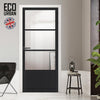 Staten 3 Pane 1 Panel Solid Wood Internal Door UK Made DD6310G - Clear Glass - Eco-Urban® Shadow Black Premium Primed