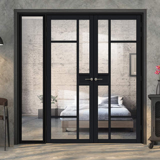 Image: Room Divider - Handmade Eco-Urban® Jura Door Pair DD6431C - Clear Glass - Premium Primed - Colour & Size Options