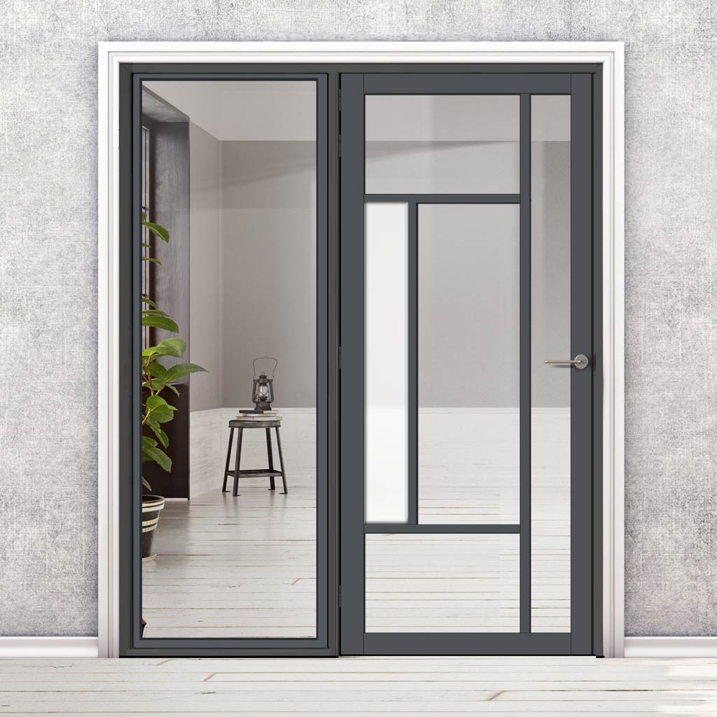 Room Divider - Handmade Eco-Urban® Portobello Door DD6438CF Clear Glass (1 FROSTED PANE) - Premium Primed - Colour & Size Options