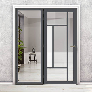 Image: Bespoke Room Divider - Eco-Urban® Portobello Door DD6438CF Clear Glass (1 FROSTED PANE) Full Glass Side  - Premium Primed - Colour & Size Options