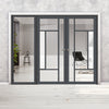 Bespoke Room Divider - Eco-Urban® Portobello Door Pair DD6438CF Clear Glass(1 FROSTED PANE) with Full Glass Side - Premium Primed - Colour & Size Options