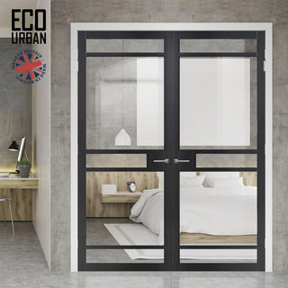 Image: Sheffield 5 Pane Solid Wood Internal Door Pair UK Made DD6312G - Clear Glass - Eco-Urban® Shadow Black Premium Primed