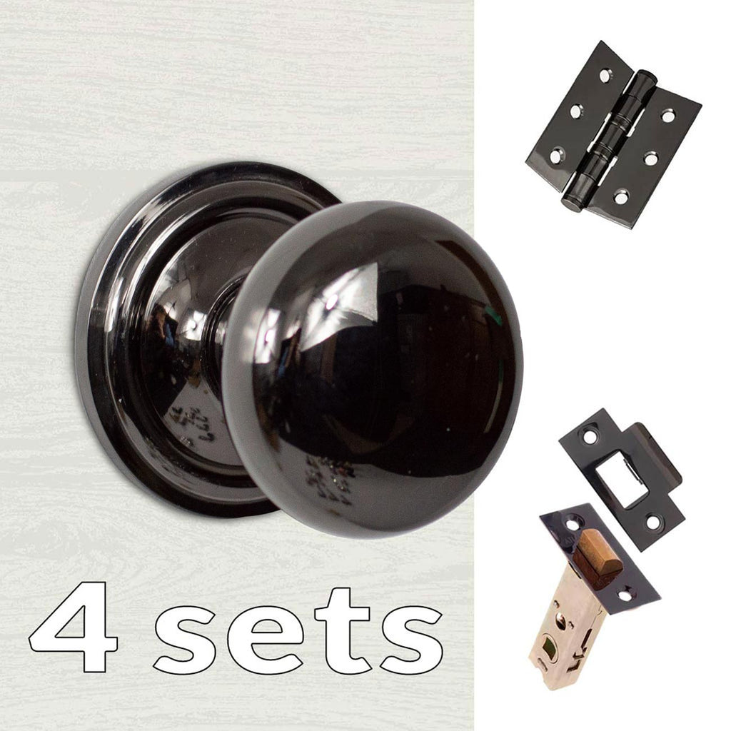 Four Pack Harrogate Mushroom Old English Mortice Knob Black Nickel Combo Handle Pack