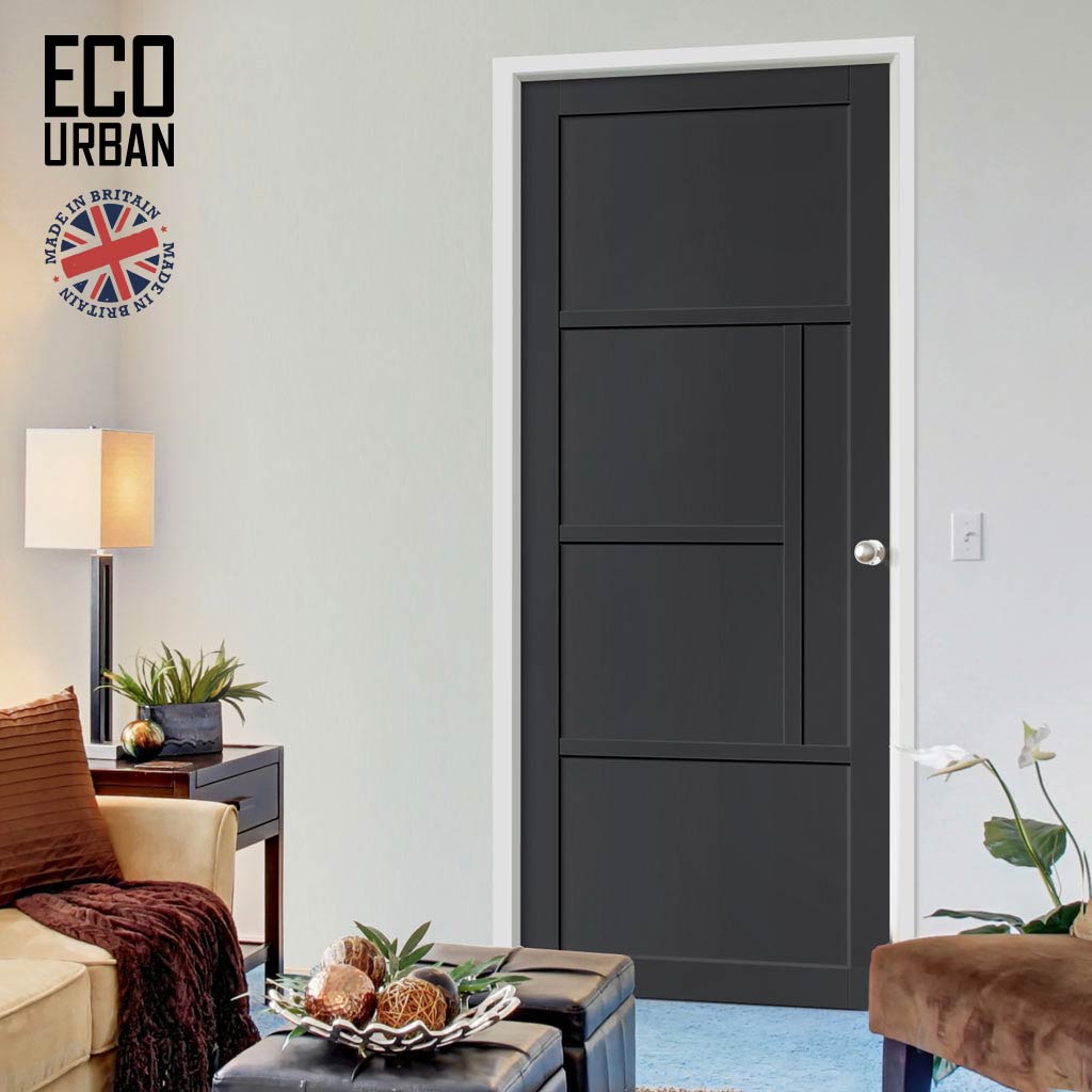 Boston 4 Panel Solid Wood Internal Door UK Made DD6311 - Eco-Urban® Shadow Black Premium Primed