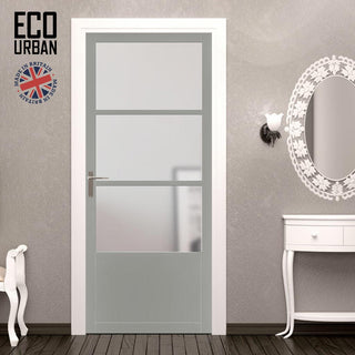 Image: Handmade Eco-Urban Staten 3 Pane 1 Panel Solid Wood Internal Door UK Made DD6310SG - Frosted Glass - Eco-Urban® Mist Grey Premium Primed