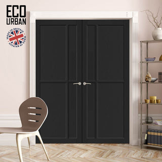 Image: Marfa 4 Panel Solid Wood Internal Door Pair UK Made DD6313  - Eco-Urban® Shadow Black Premium Primed