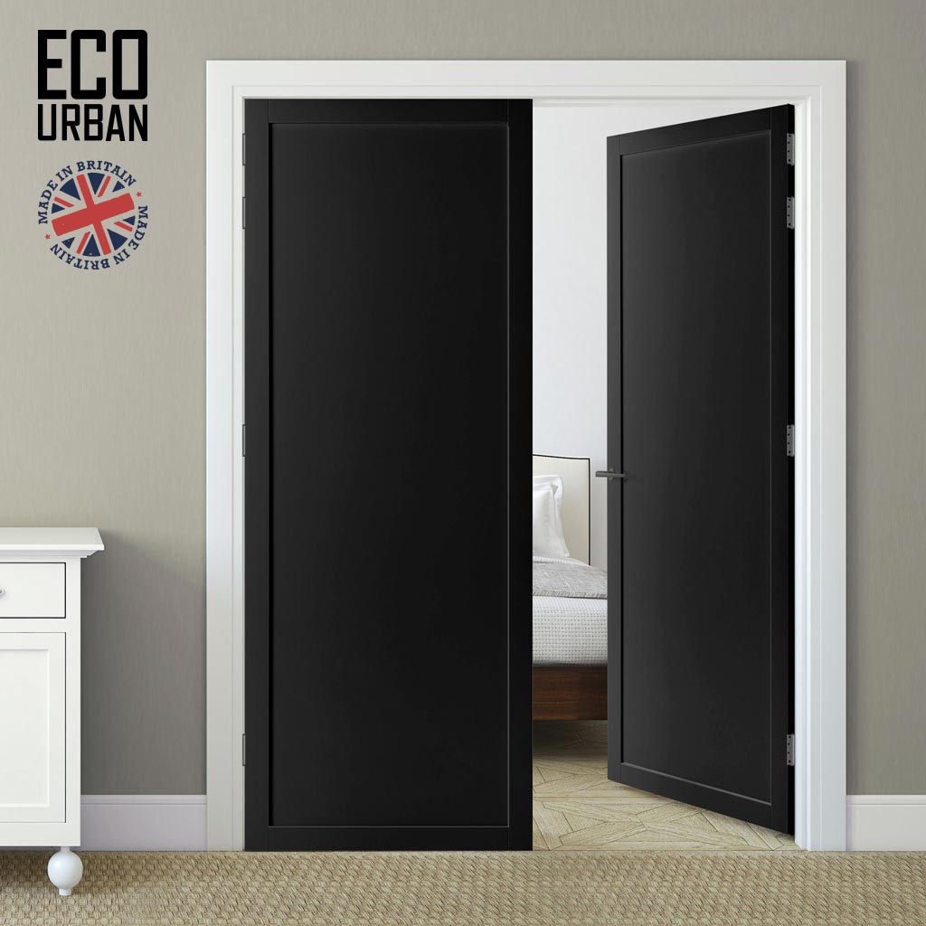 Baltimore 1 Panel Solid Wood Internal Door Pair UK Made DD6301 - Eco-Urban® Shadow Black Premium Primed