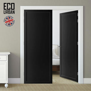 Image: Baltimore 1 Panel Solid Wood Internal Door Pair UK Made DD6301 - Eco-Urban® Shadow Black Premium Primed