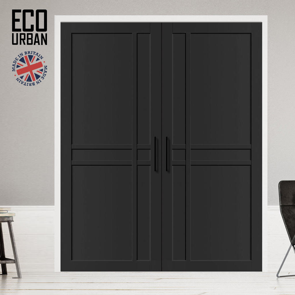 Glasgow 6 Panel Solid Wood Internal Door Pair UK Made DD6314  - Eco-Urban® Shadow Black Premium Primed