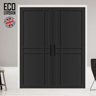 Image: Glasgow 6 Panel Solid Wood Internal Door Pair UK Made DD6314  - Eco-Urban® Shadow Black Premium Primed