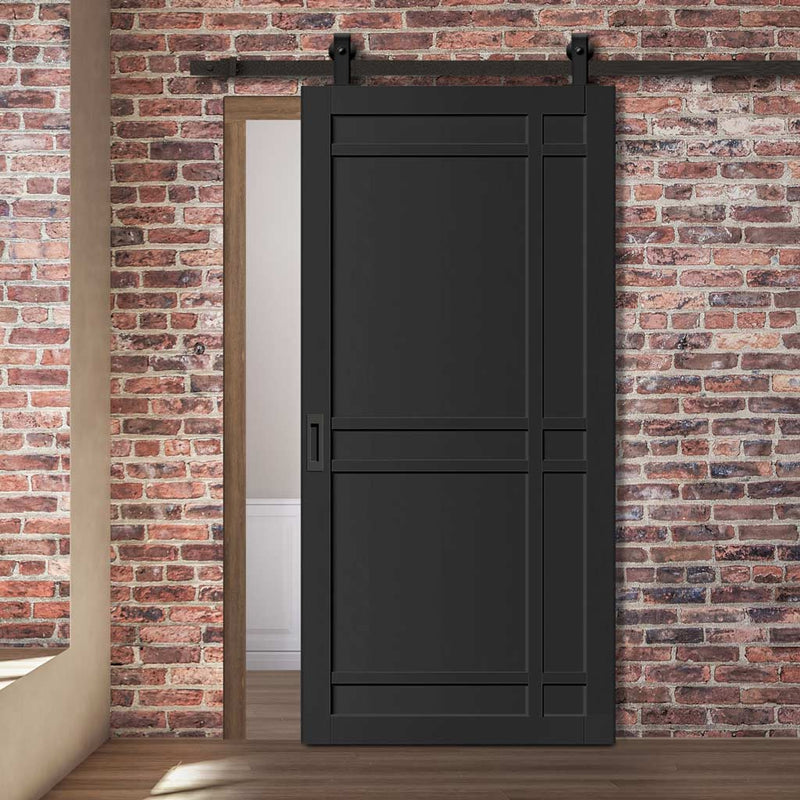 Top Mounted Black Sliding Track & Solid Wood Door - Eco-Urban® Leith 9 Panel Solid Wood Door DD6316 - Shadow Black Premium Primed
