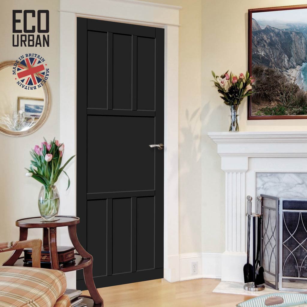 Queensland 7 Panel Solid Wood Internal Door UK Made DD6424 - Eco-Urban® Shadow Black Premium Primed