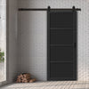 Top Mounted Black Sliding Track & Solid Wood Door - Eco-Urban® Brooklyn 4 Panel Solid Wood Door DD6307 - Shadow Black Premium Primed