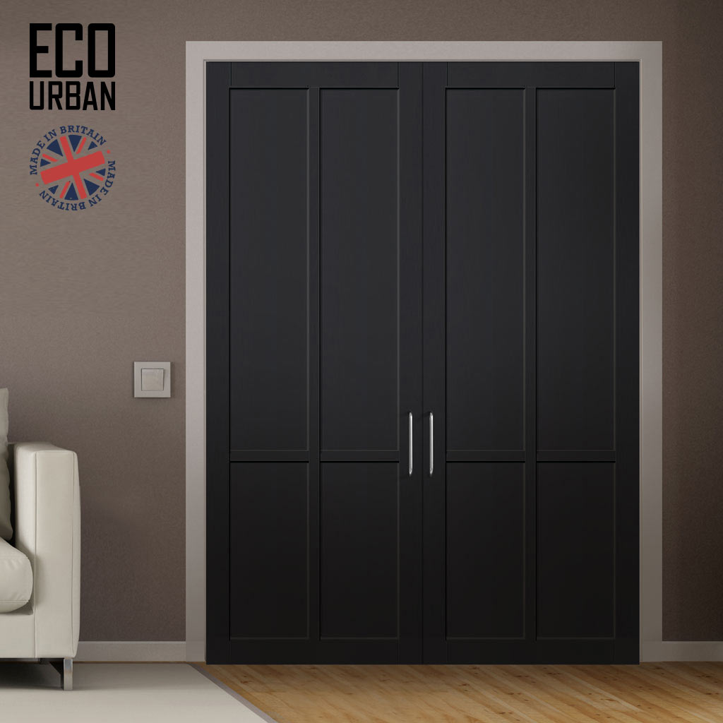 Bronx 4 Panel Solid Wood Internal Door Pair UK Made DD6315  - Eco-Urban® Shadow Black Premium Primed