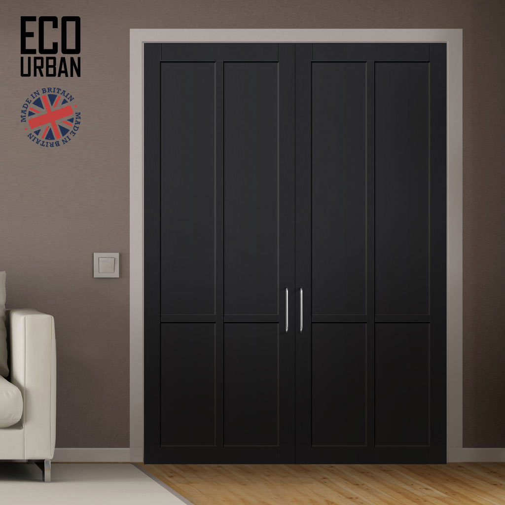 Bronx 4 Panel Solid Wood Internal Door Pair UK Made DD6315  - Eco-Urban® Shadow Black Premium Primed