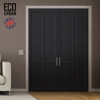 Image: Bronx 4 Panel Solid Wood Internal Door Pair UK Made DD6315  - Eco-Urban® Shadow Black Premium Primed