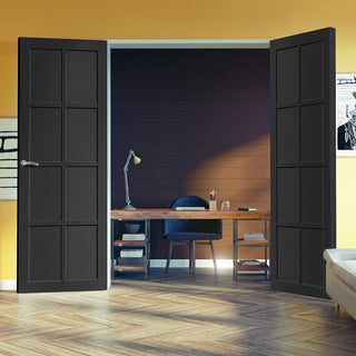 Image: Perth 8 Panel Solid Wood Internal Door Pair UK Made DD6318  - Eco-Urban® Shadow Black Premium Primed