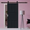 Top Mounted Black Sliding Track & Solid Wood Door - Eco-Urban® Queensland 7 Panel Solid Wood Door DD6424 - Shadow Black Premium Primed