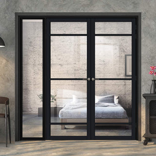 Image: Room Divider - Handmade Eco-Urban® Malvan Door Pair DD6414C - Clear Glass - Premium Primed - Colour & Size Options
