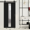 Top Mounted Black Sliding Track & Solid Wood Door - Eco-Urban® Cornwall 1 Pane 2 Panel Solid Wood Door DD6404SG Frosted Glass - Shadow Black Premium Primed