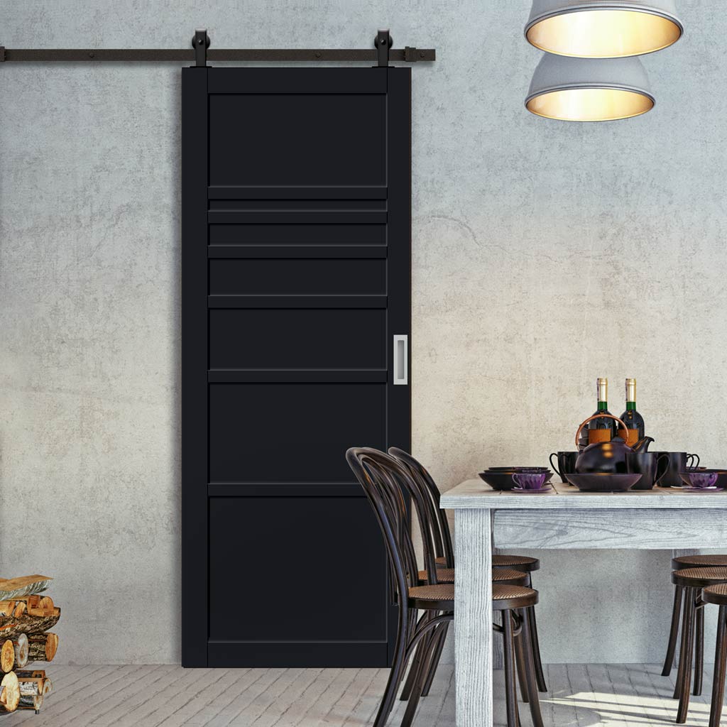 Top Mounted Black Sliding Track & Solid Wood Door - Eco-Urban® Oslo 7 Panel Solid Wood Door DD6400 - Shadow Black Premium Primed