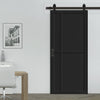 Top Mounted Black Sliding Track & Solid Wood Door - Eco-Urban® Marfa 4 Panel Solid Wood Door DD6313 - Shadow Black Premium Primed