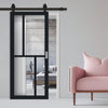Top Mounted Black Sliding Track & Solid Wood Door - Eco-Urban® Jura 5 Pane 1 Panel Solid Wood Door DD6431G Clear Glass - Shadow Black Premium Primed