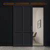 Top Mounted Black Sliding Track & Solid Wood Door - Eco-Urban® Bronx 4 Panel Solid Wood Door DD6315 - Shadow Black Premium Primed