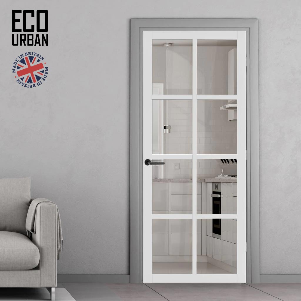 Perth 8 Pane Solid Wood Internal Door UK Made DD6318G - Clear Glass - Eco-Urban® Cloud White Premium Primed