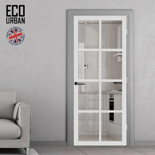 Image: Perth 8 Pane Solid Wood Internal Door UK Made DD6318G - Clear Glass - Eco-Urban® Cloud White Premium Primed