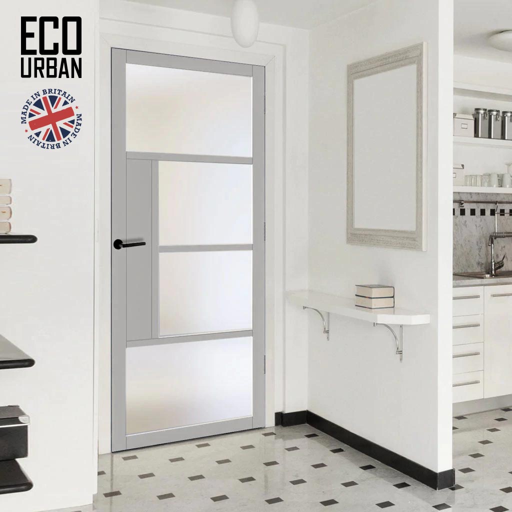 Handmade Eco-Urban Boston 4 Pane Solid Wood Internal Door UK Made DD6311SG - Frosted Glass - Eco-Urban® Mist Grey Premium Primed