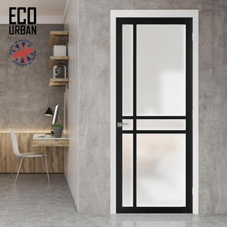 Image: Handmade Eco-Urban Glasgow 6 Pane Solid Wood Internal Door UK Made DD6314SG - Frosted Glass - Eco-Urban® Shadow Black Premium Primed