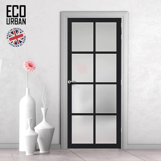 Image: Handmade Eco-Urban Perth 8 Pane Solid Wood Internal Door UK Made DD6318SG - Frosted Glass - Eco-Urban® Shadow Black Premium Primed