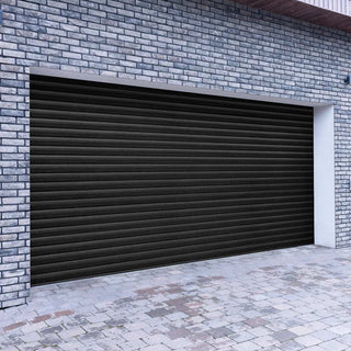 Image: Gliderol Electric Insulated Roller Garage Door from 2911 to 3359mm Wide - Laminated Woodgrain Black