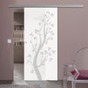 Single Glass Sliding Door - Blooming Tree 8mm Obscure Glass - Obscure Printed Design with Elegant Track