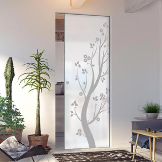 Image: Blooming Tree  8mm Obscure Glass - Obscure Printed Design - Single Absolute Pocket Door