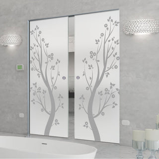 Image: Blooming Tree  8mm Obscure Glass - Obscure Printed Design - Double Absolute Pocket Door