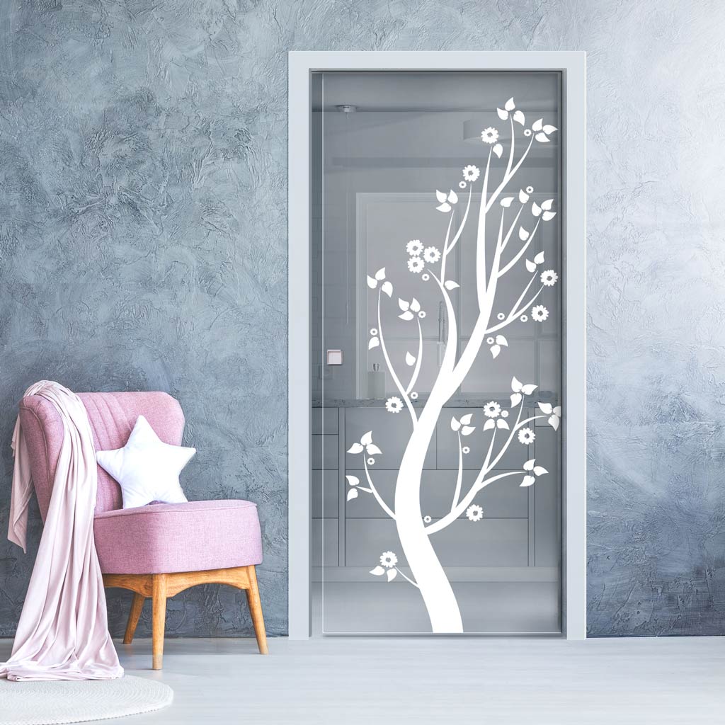 Blooming Tree  8mm Clear Glass - Obscure Printed Design - Single Evokit Glass Pocket Door
