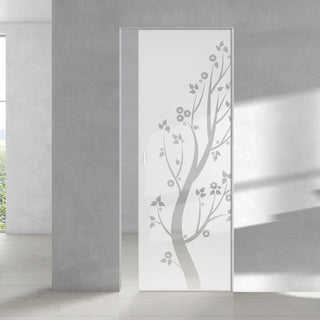 Image: Blooming Tree  8mm Obscure Glass - Clear Printed Design - Single Absolute Pocket Door