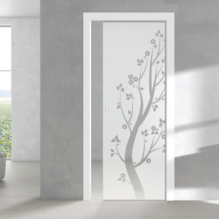 Image: Blooming Tree  8mm Obscure Glass - Clear Printed Design - Single Evokit Glass Pocket Door