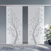 Double Glass Sliding Door - Blooming Tree 8mm Obscure Glass - Obscure Printed Design with Elegant Track
