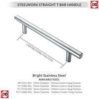 Steelworx Satin Stainless Steel Straight T Pull Handles - 4 Sizes