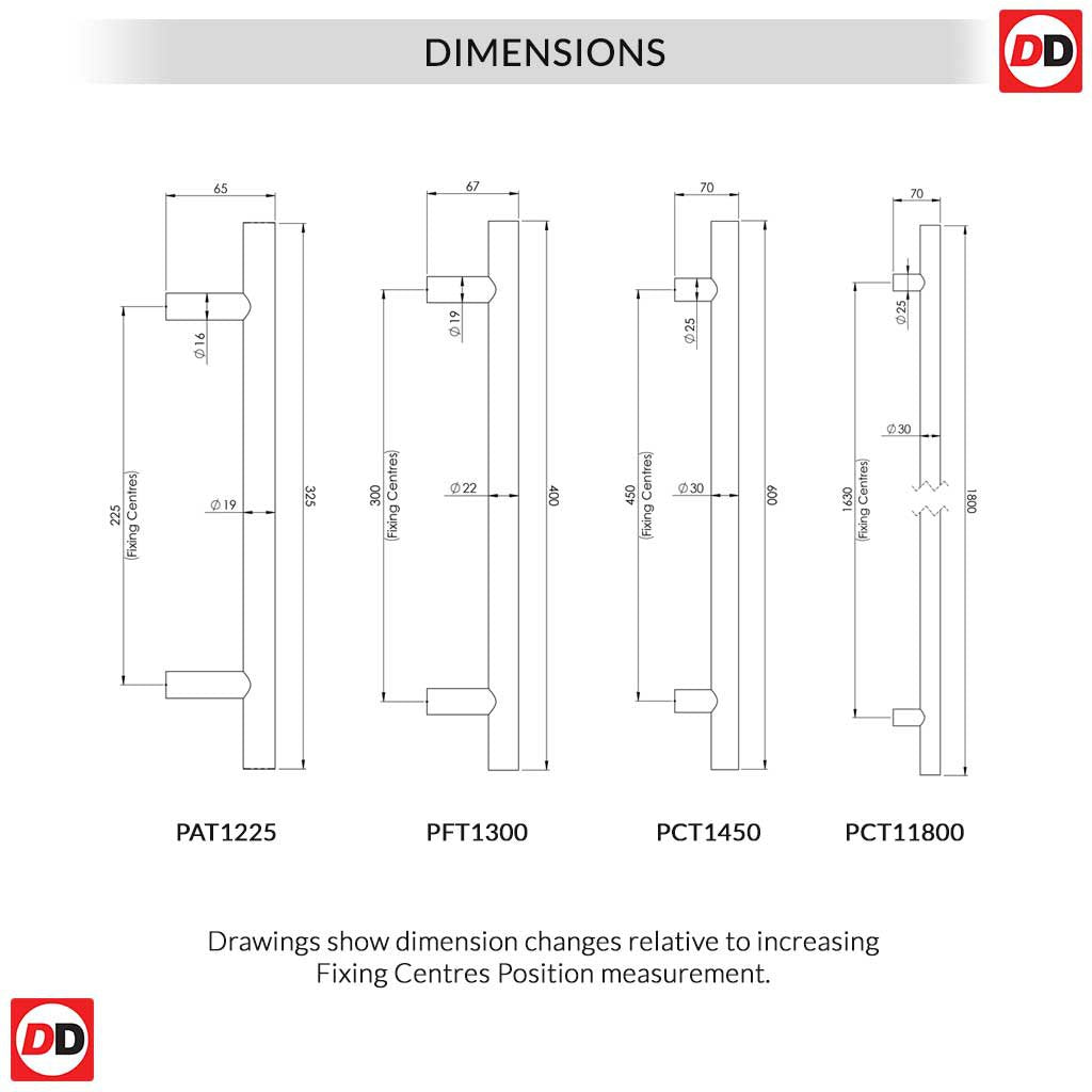 Steelworx Satin Stainless Steel Straight T Pull Handles - 4 Sizes