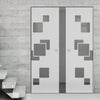 Geometric Bold 8mm Obscure Glass - Clear Printed Design - Double Absolute Pocket Door