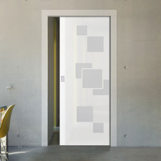 Image: Geometric Bold 8mm Obscure Glass - Obscure Printed Design - Single Evokit Glass Pocket Door