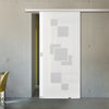 Single Glass Sliding Door - Geometric Bold 8mm Obscure Glass - Obscure Printed Design with Elegant Track