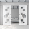Double Glass Sliding Door - Geometric Bold 8mm Obscure Glass - Clear Printed Design with Elegant Track