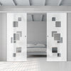 Double Glass Sliding Door - Geometric Bold 8mm Obscure Glass - Clear Printed Design with Elegant Track